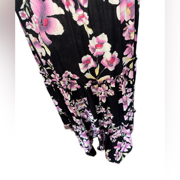 Free People Garden Party Maxi Dress Large Boho Floral Tie Shoulder Ruffle - Picture 7 of 9